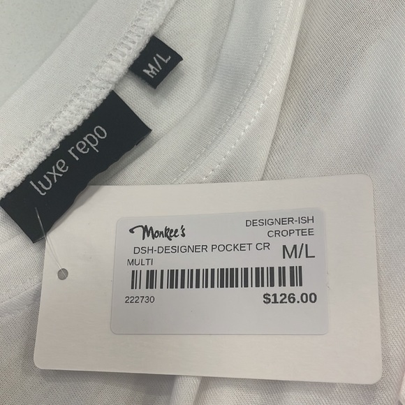 NWT Luxe Repo, Designer-Ish Crop Tee, Prada Stitch Pocket, Size M/L - Picture 5 of 5